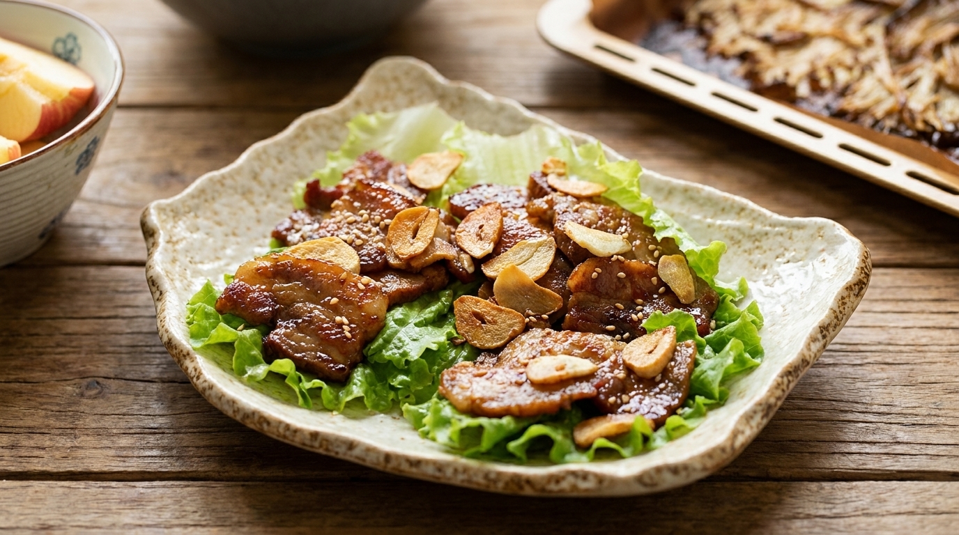 Pancetta di Maiale in Salsa di Soia con Funghi Croccanti