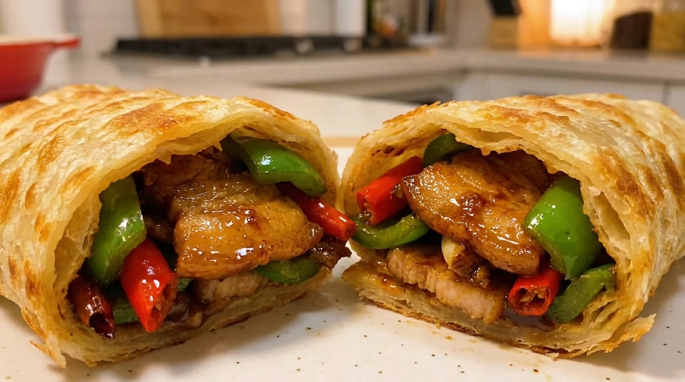 Wrap di Pancake allo Scalogno con Pancetta Piccante