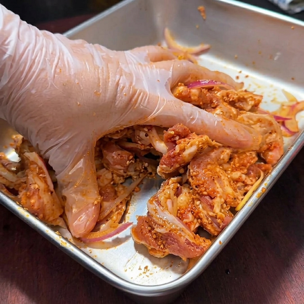 Fette di pancetta cruda condita disposte su una teglia foderata di carta stagnola.