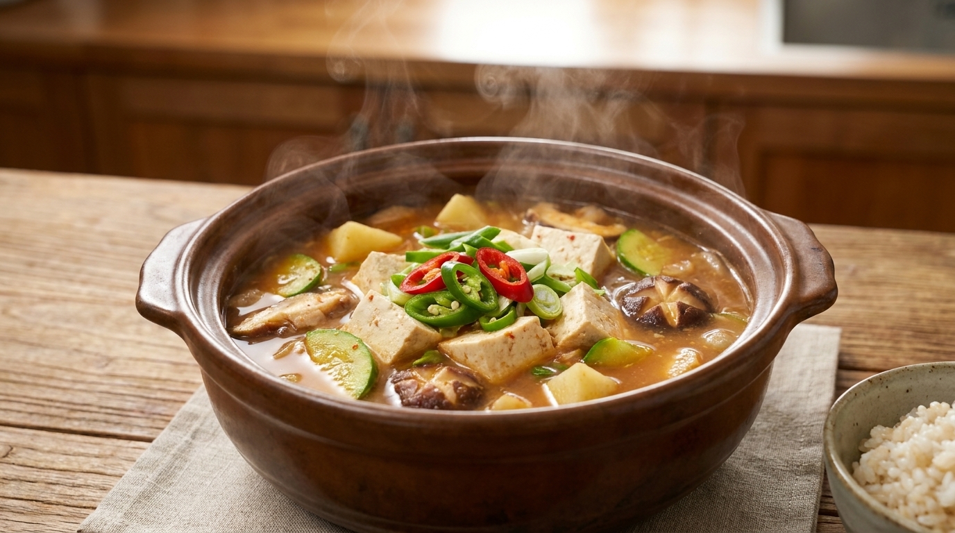 Doenjang-jjigae tradizionale (Zuppa coreana di pasta di soia)