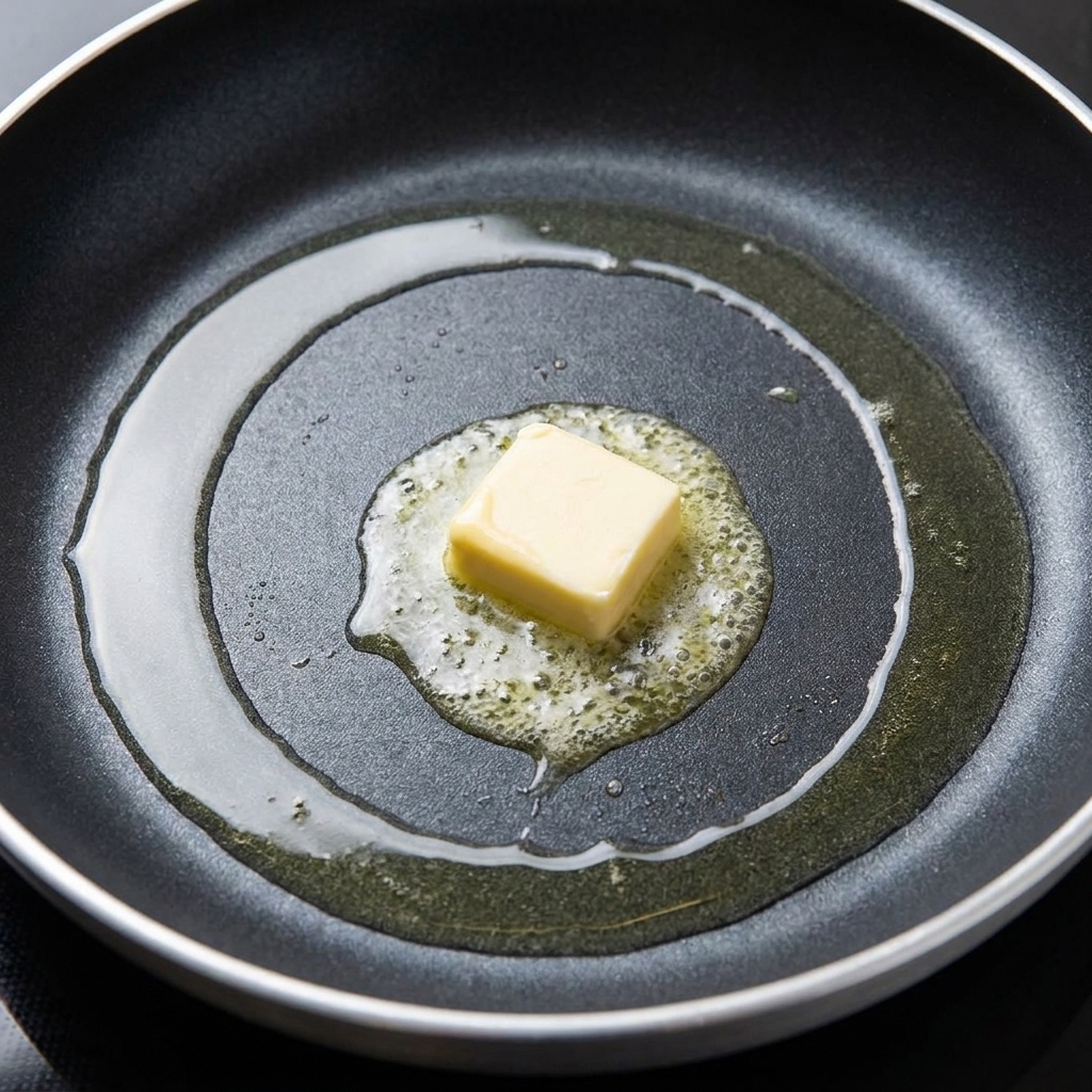 Panini per hamburger dorati che riposano in una padella imburrata.
