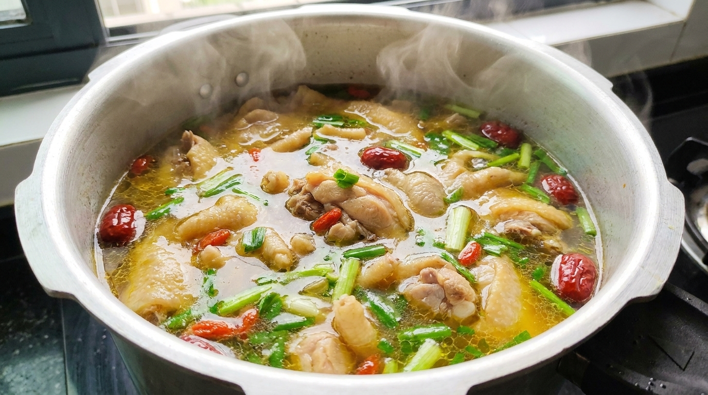 Zuppa di Pollo allo Zenzero di Sabbia in Pentola a Pressione