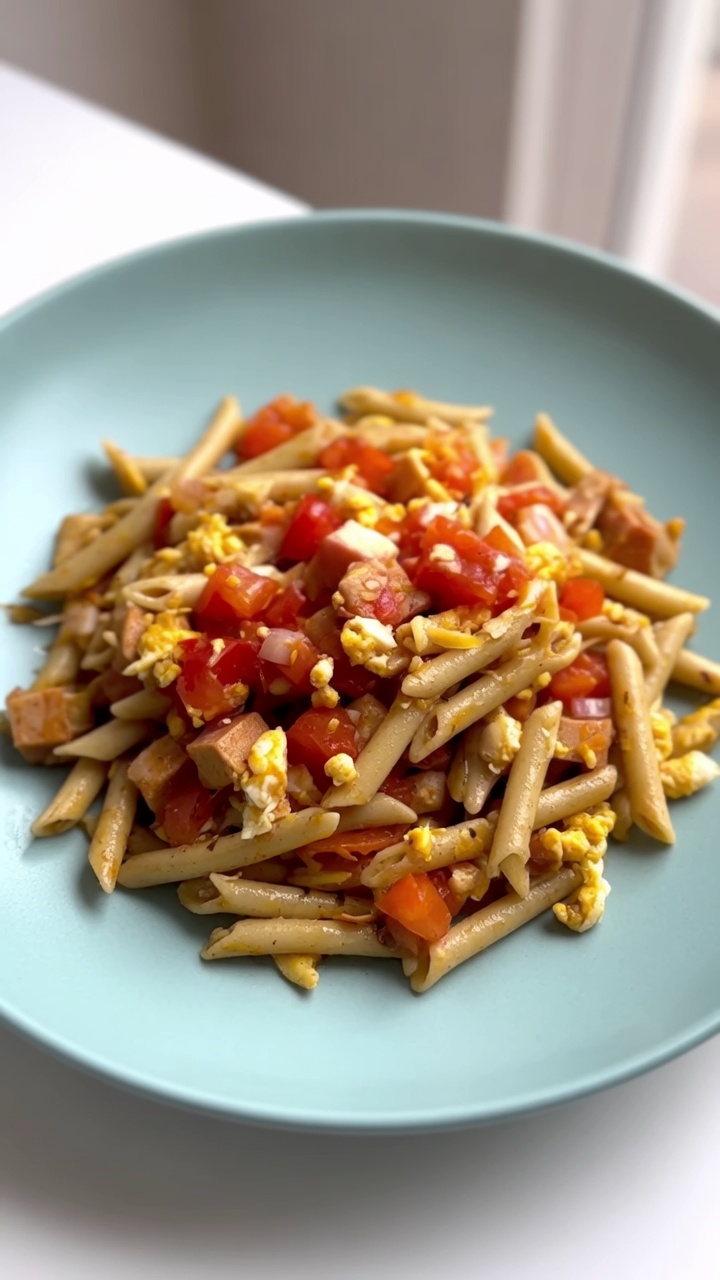 Penne di miglio con pomodori e prosciutto