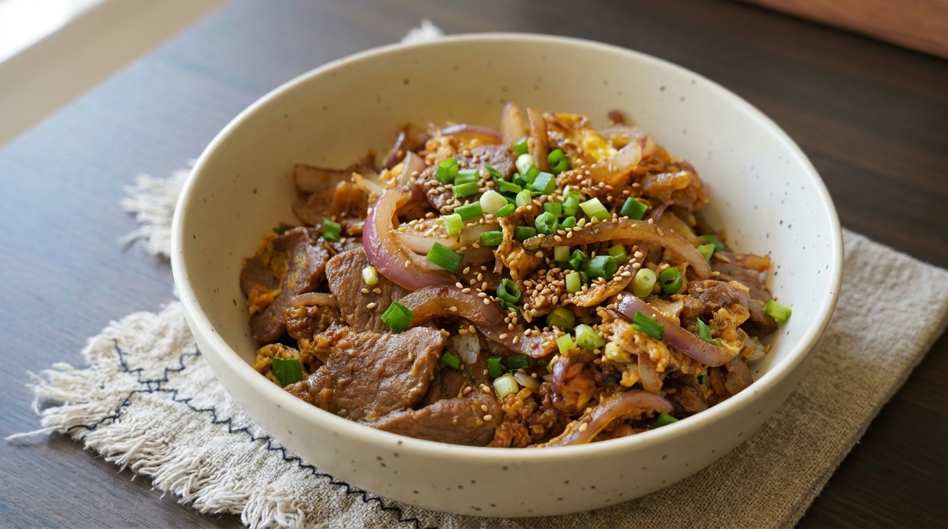 Gyudon: Ciotola di Riso con Manzo e Cipolla