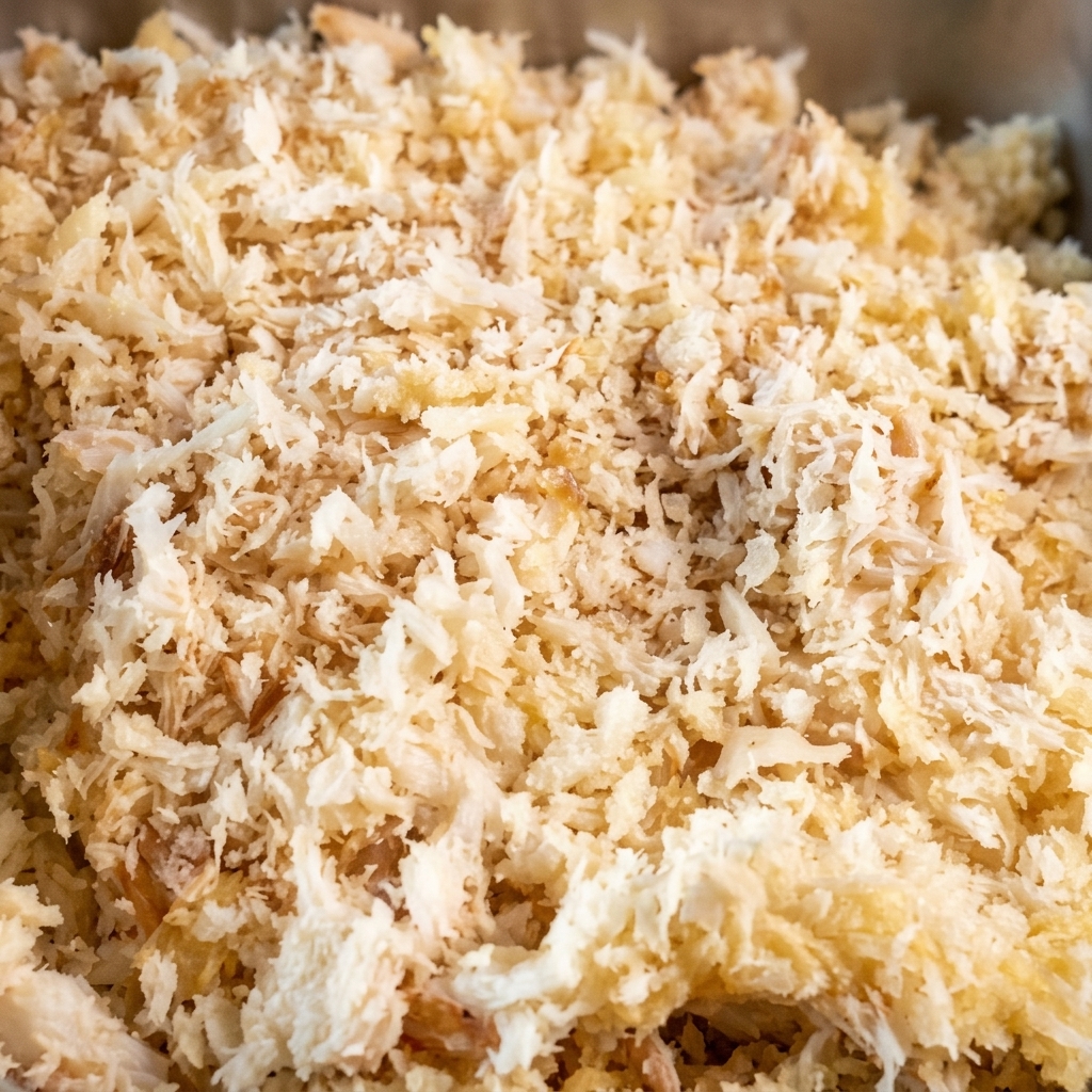 Petto di pollo completamente ricoperto di pangrattato panko dorato.