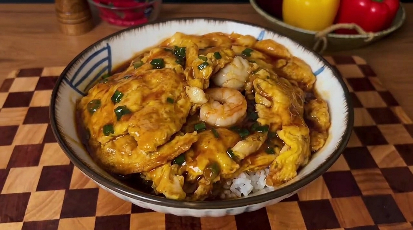 Ciotola di Riso con Frittata ai Frutti di Mare alla Giapponese