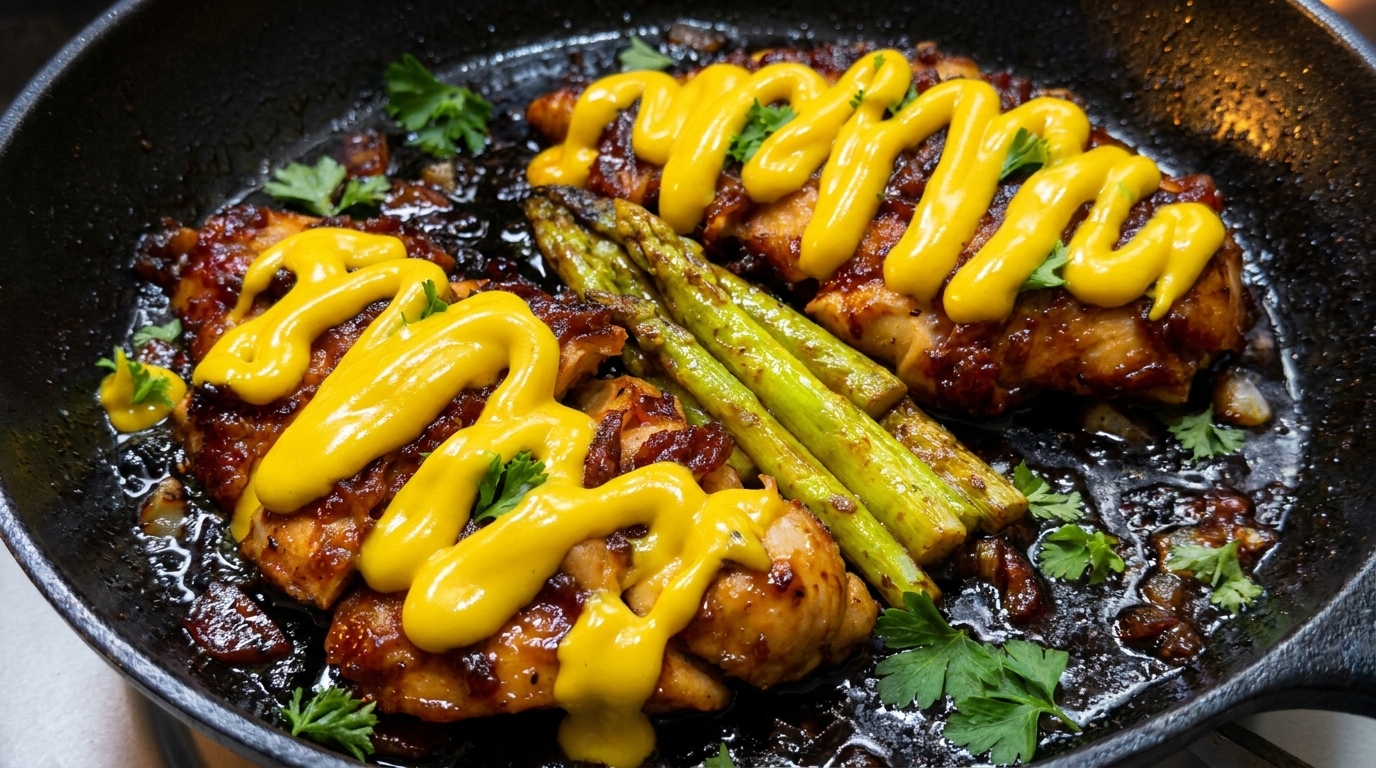 Petto di Pollo Senape e Miele con Asparagi