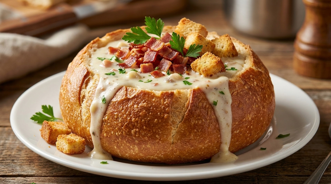 La Classica Clam Chowder Cremosa in Crosta di Pane