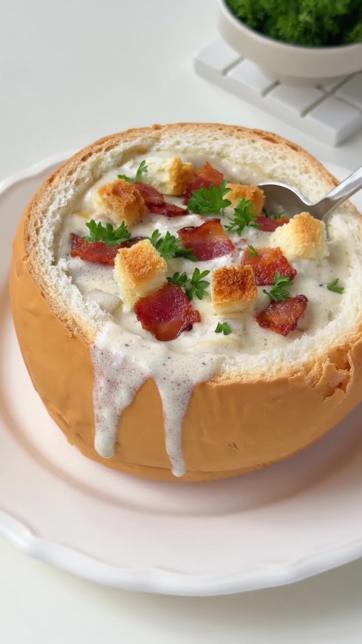 Clam Chowder al Tartufo Nero in Ciotola di Pane a Lievitazione Naturale