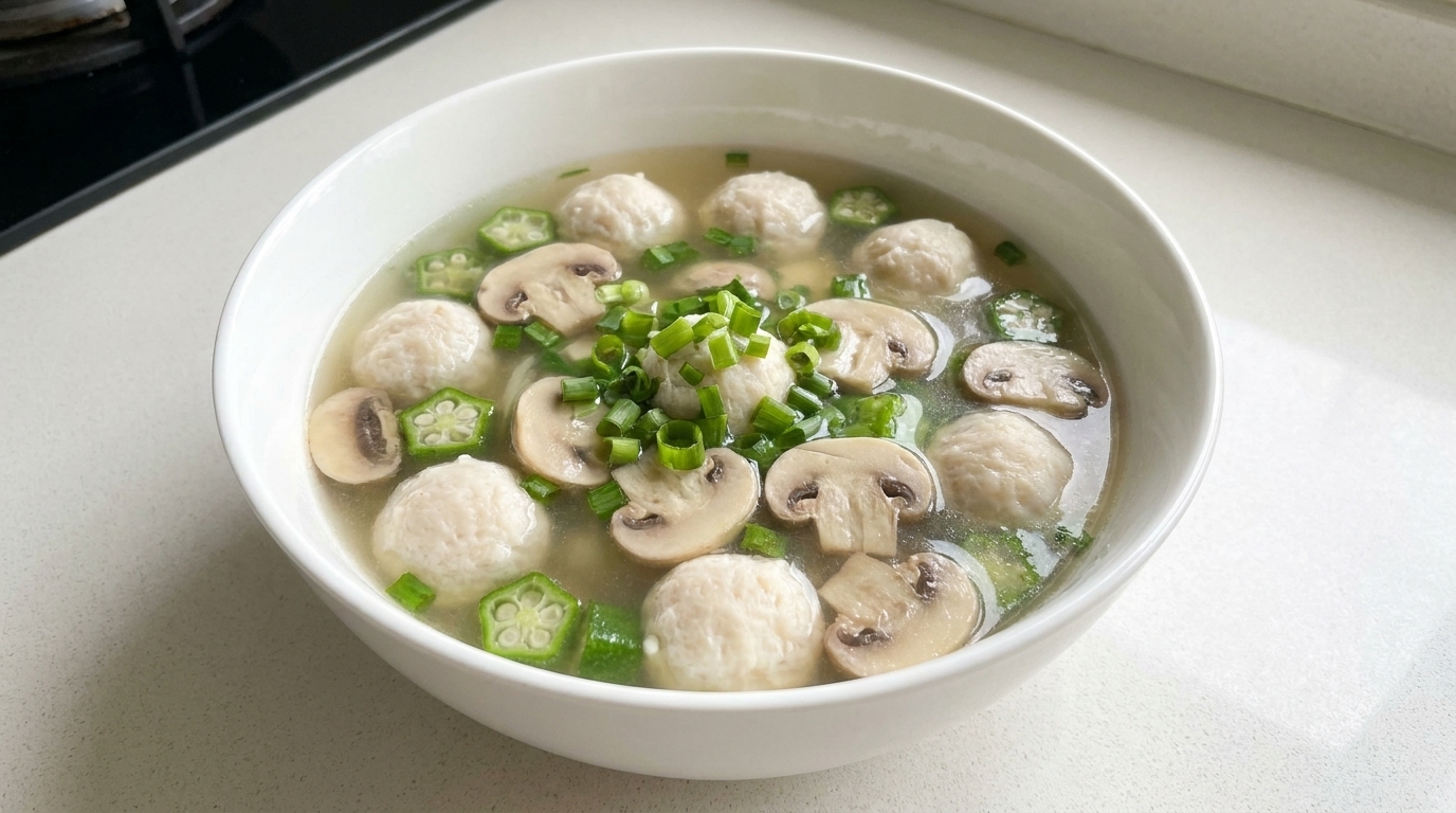Zuppa autunnale con funghi e polpette