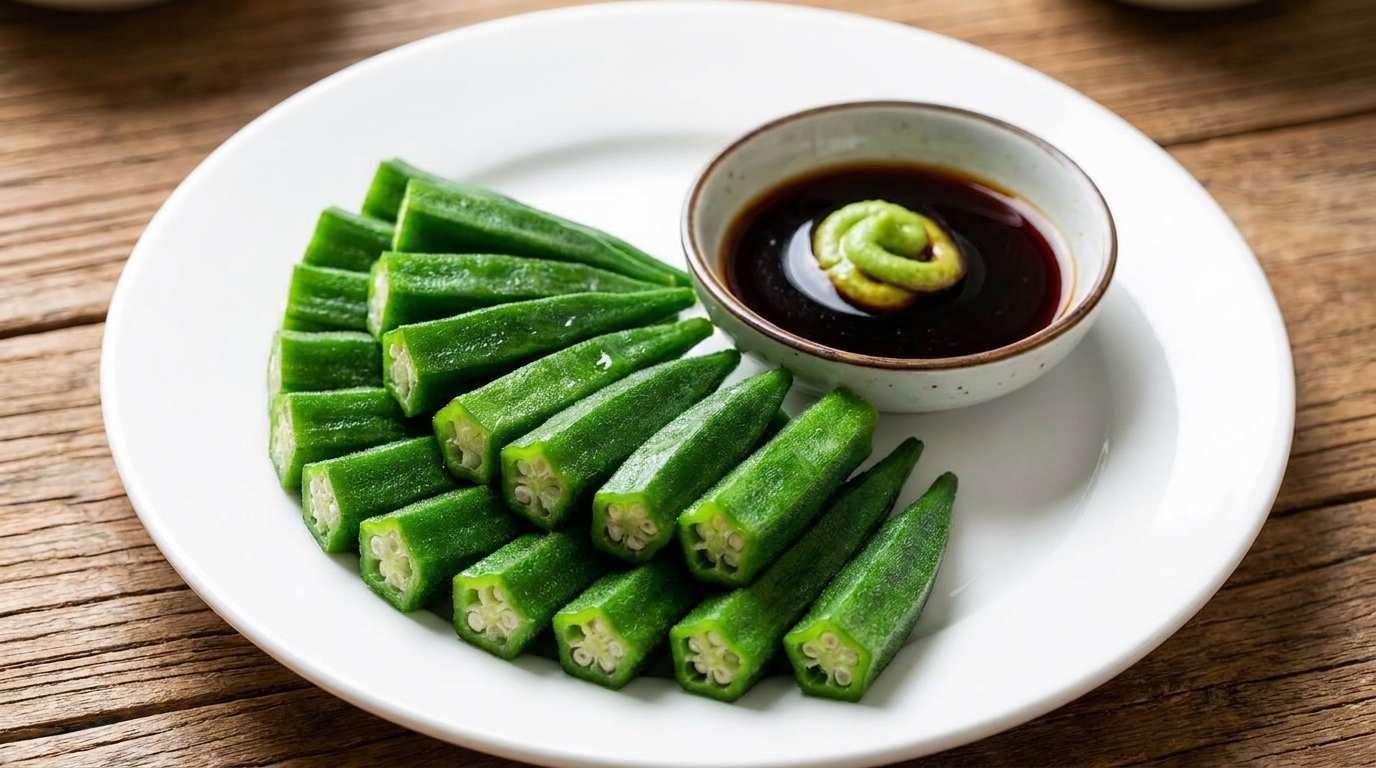 Gombo Sbollentato con Salsa di Soia e Wasabi