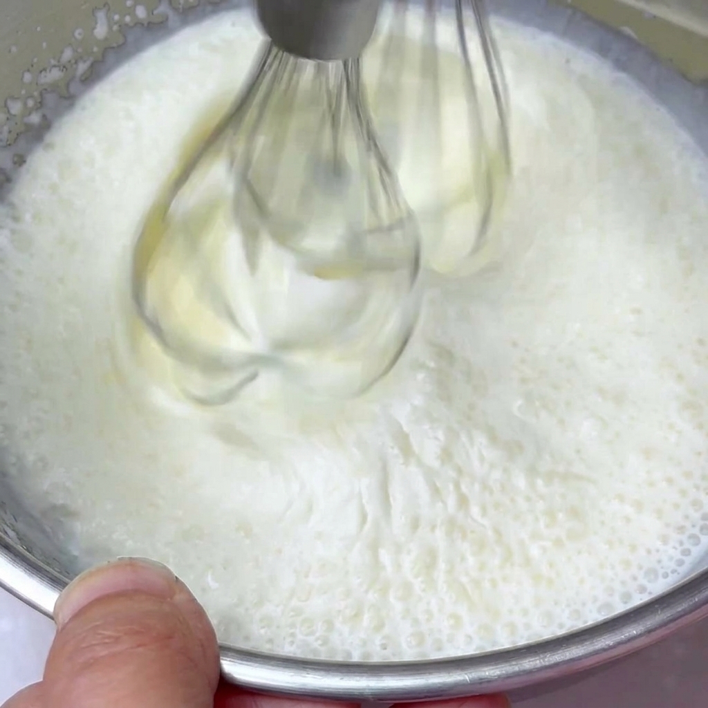 Panna montata con uno sbattitore elettrico.