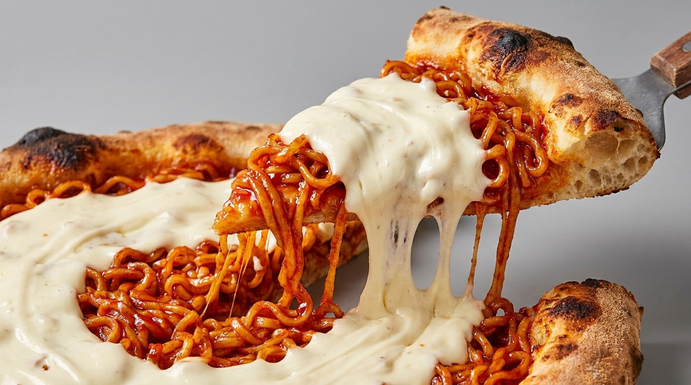 Pizza con Buldak Ramen e Crema di Formaggio