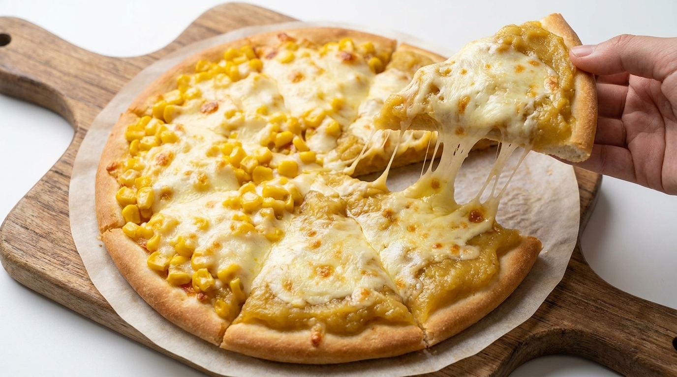 Pizza metà e metà in friggitrice ad aria: Durian cremoso e Mais dolce