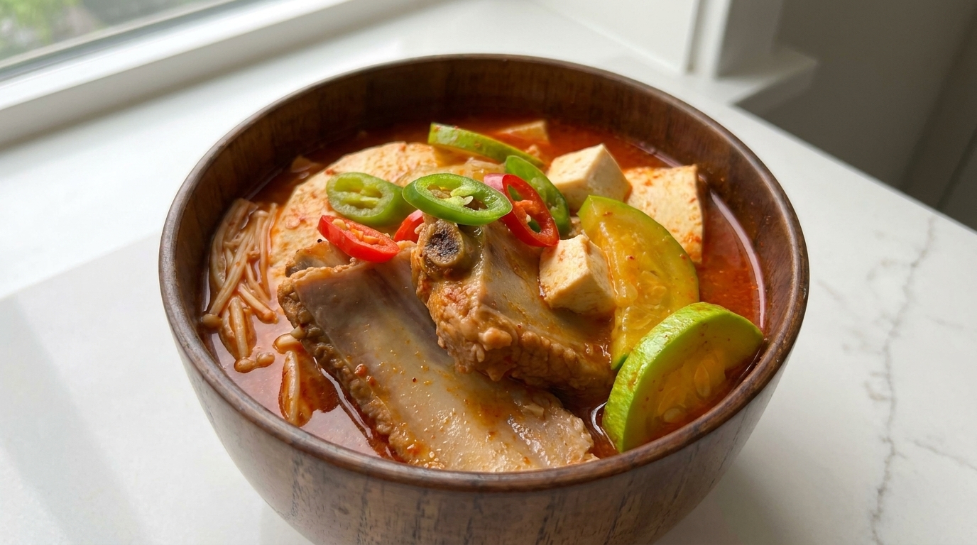 Zuppa Coreana di Costine di Maiale e Kimchi