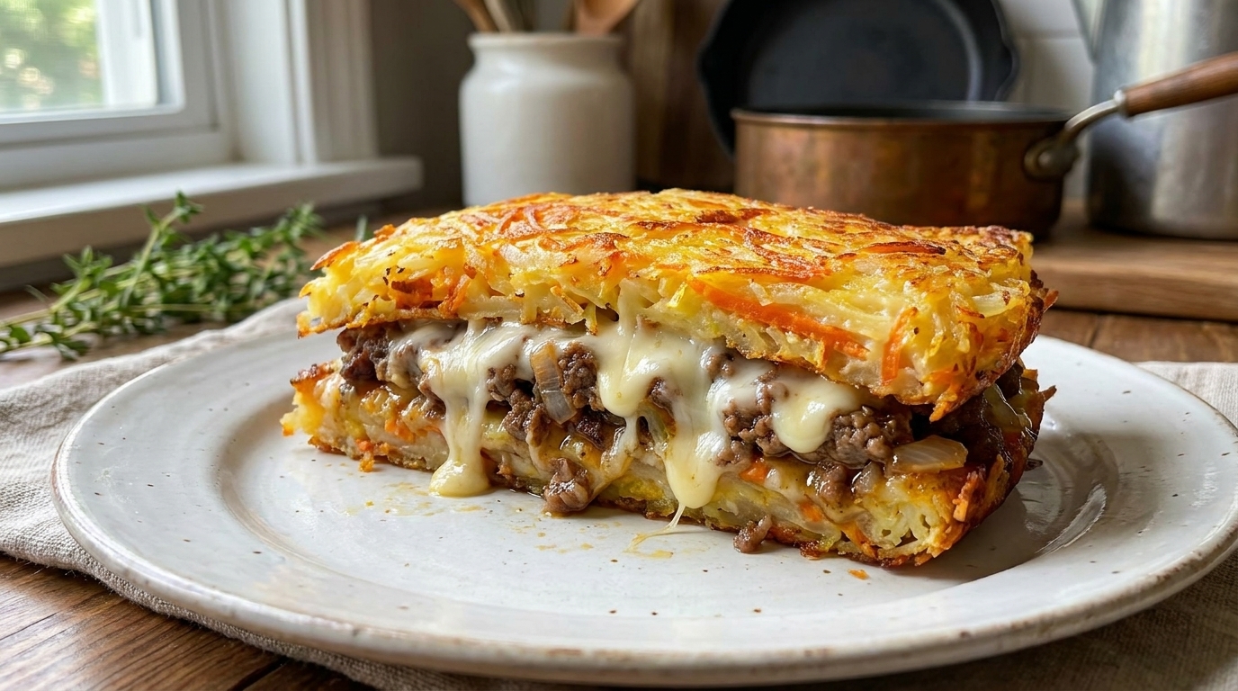 Torta Salata Croccante di Patate, Manzo e Formaggio
