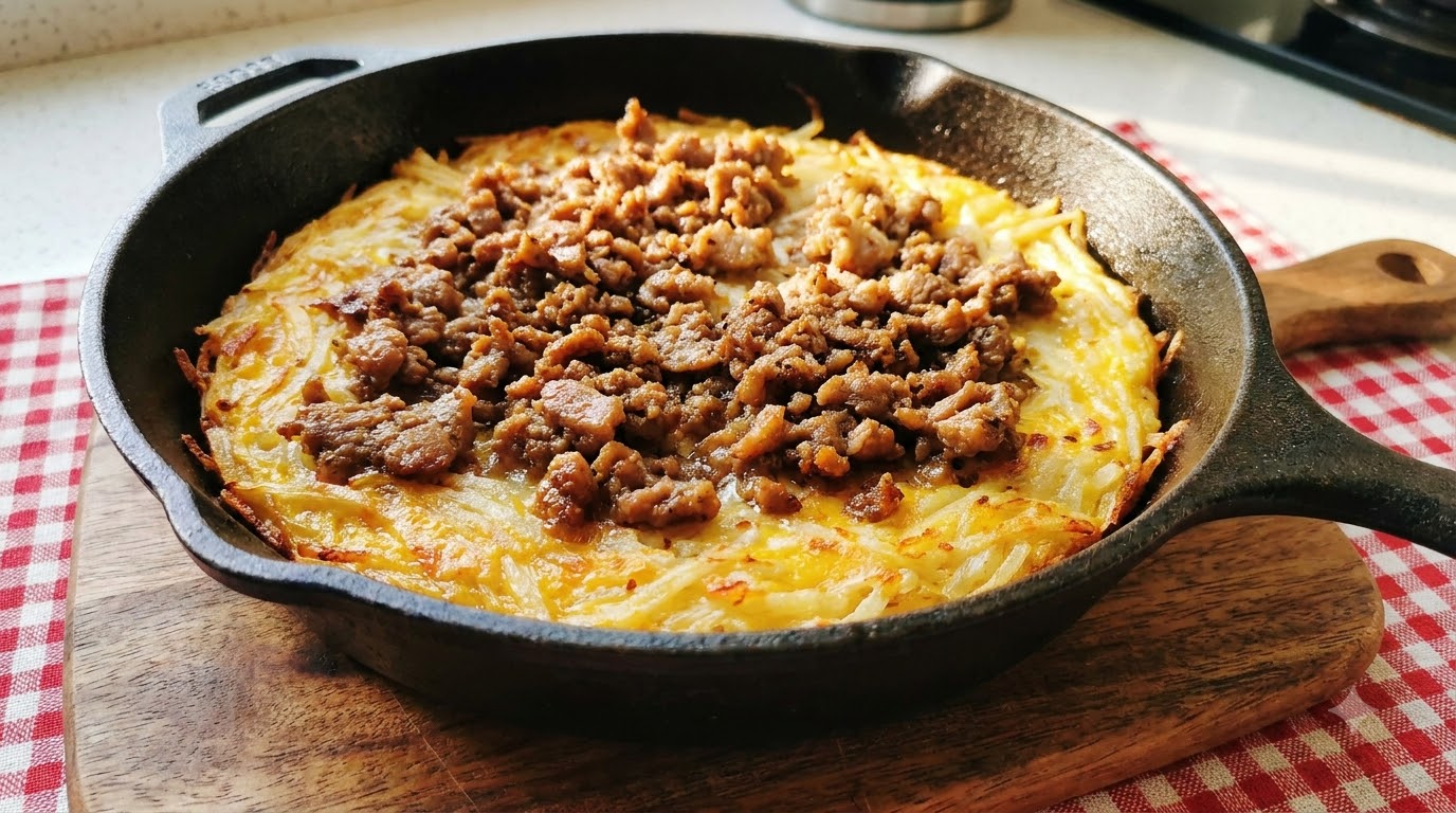 Torta saporita di manzo e patate grattugiate
