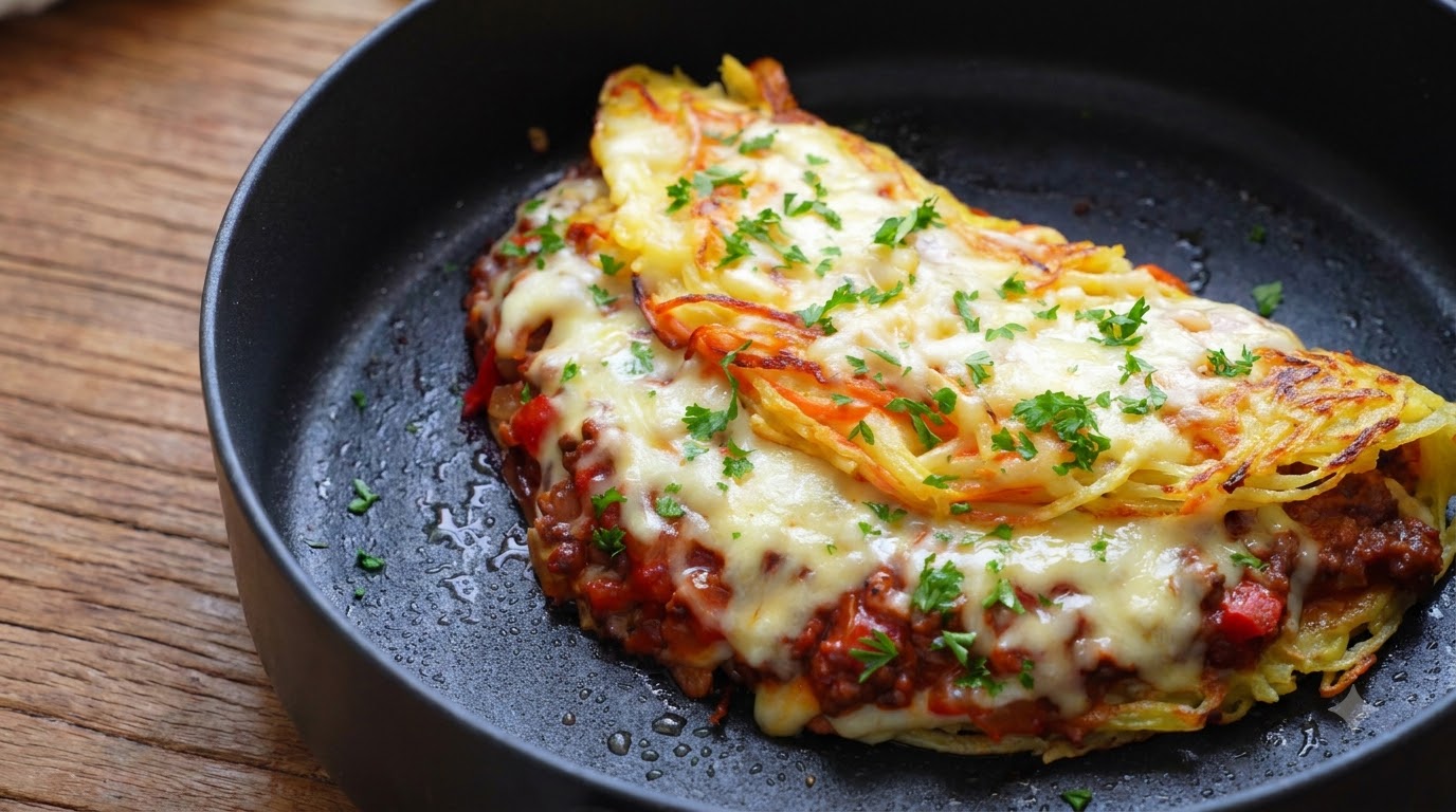 Frittata di Patate Ripiena alla Bolognese con Mozzarella