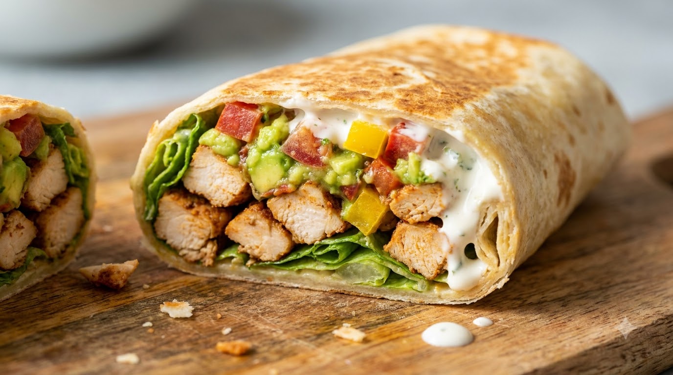 Burrito Messicano di Pollo Sano con Salsa di Avocado