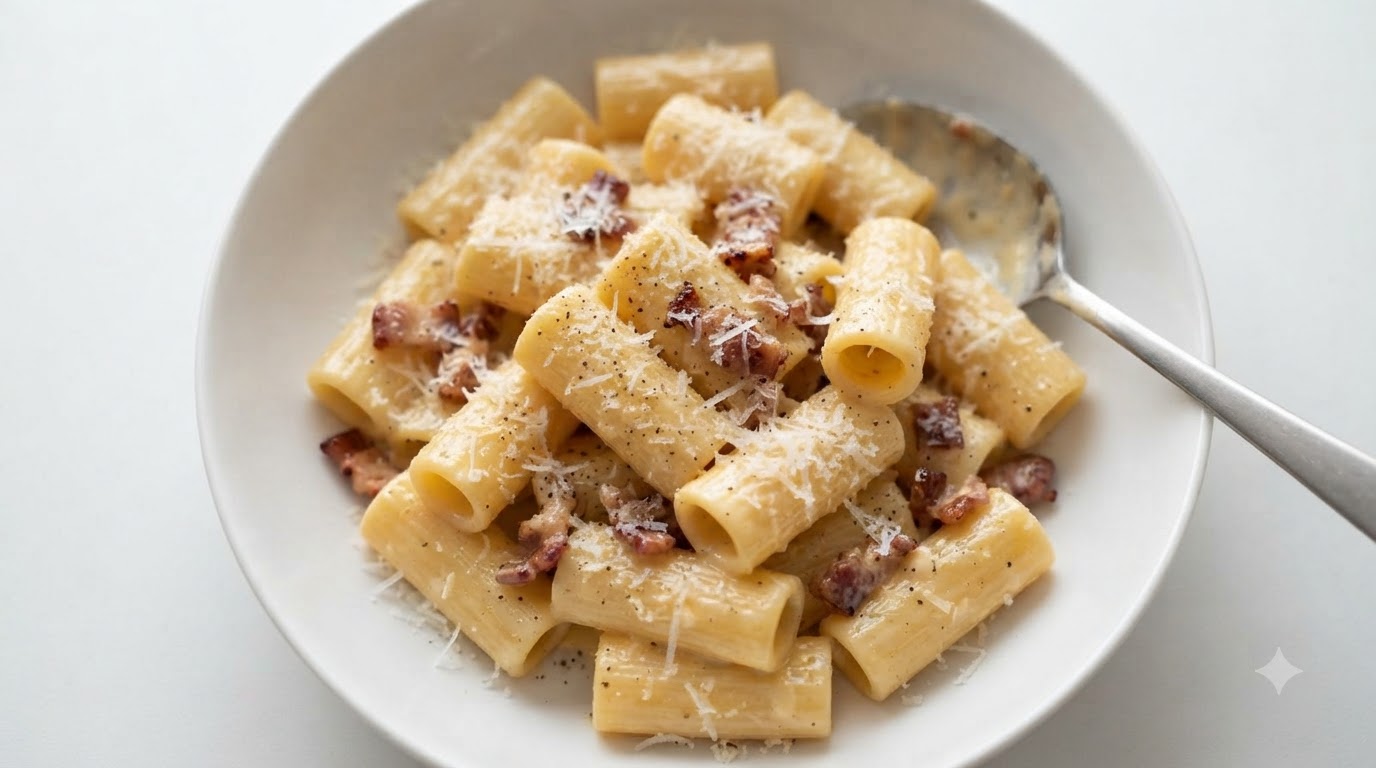 Classico Pasticcio di Rigatoni alla Carbonara con Pancetta Croccante
