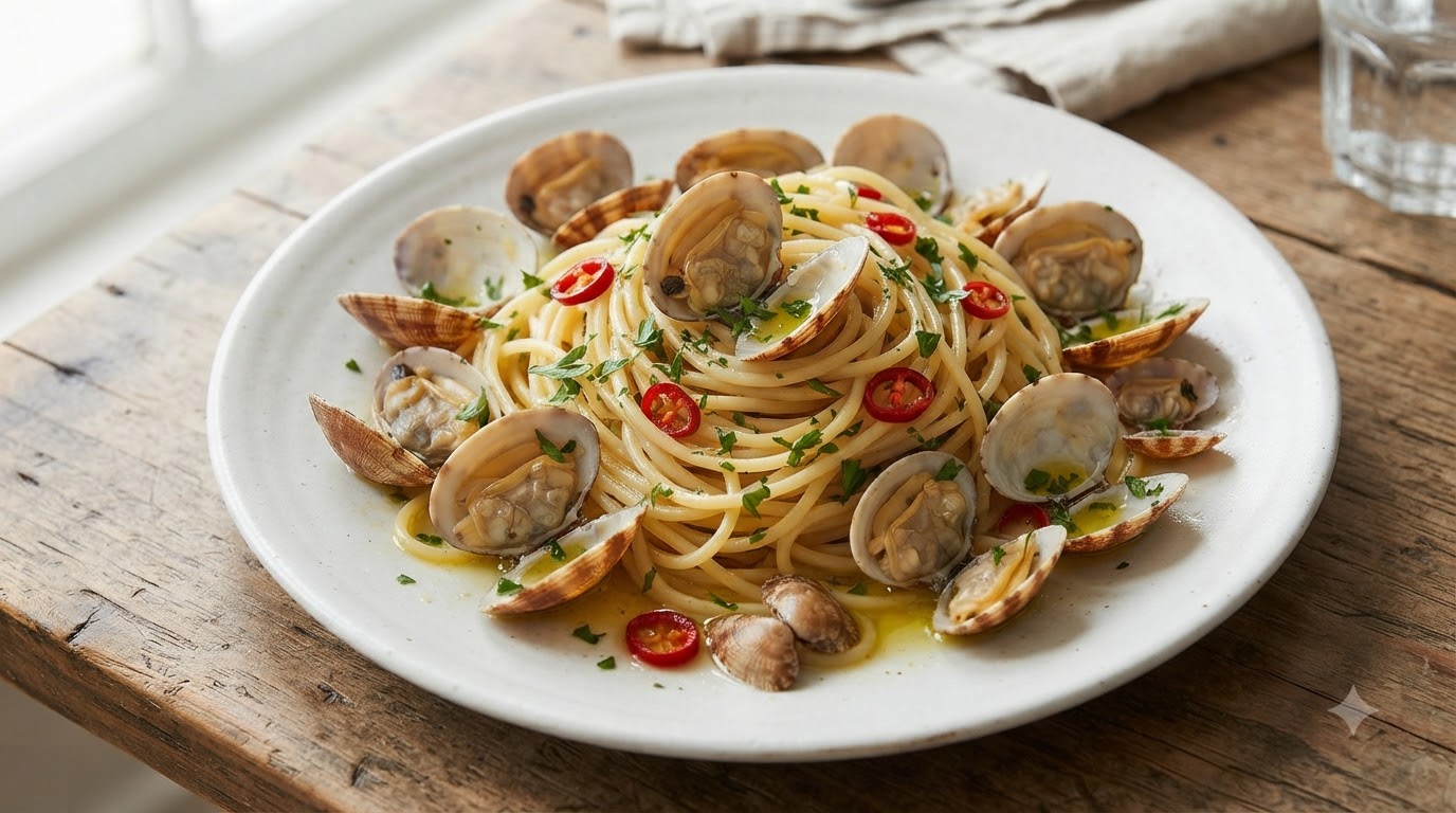 Spaghetti alle Vongole (Spaghetti con le Vongole alla Napoletana)