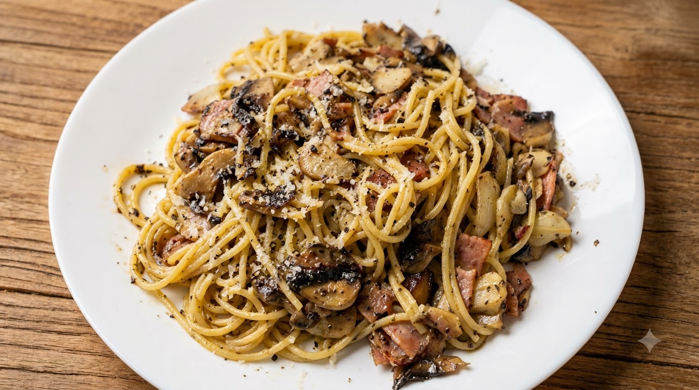 Pasta Gourmet al Tartufo Nero con Pancetta e Funghi