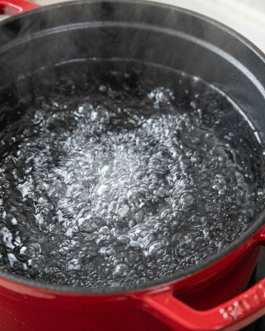 Spaghetti che cuociono in una pentola di acqua che bolle vivacemente.