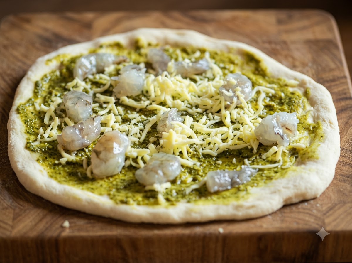 Pezzi di formaggio mozzarella fresca posizionati sulla composizione della pizza.