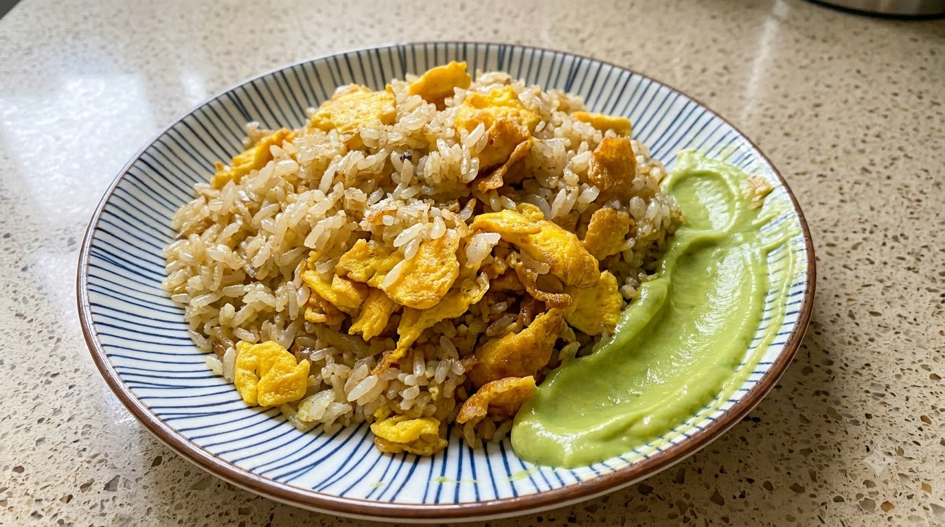 Riso Saltato con Burro, Uova e Salsa di Avocado