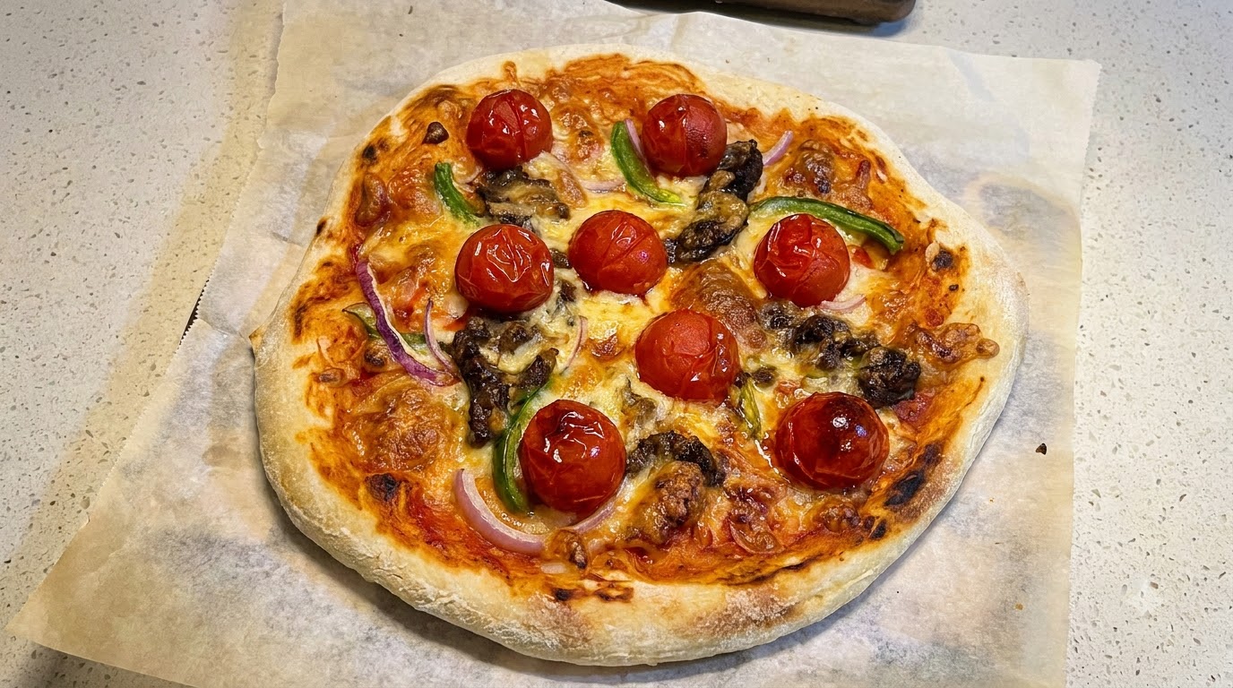 Pizza Fatta in Casa con Manzo e Pomodorini a Lunga Lievitazione