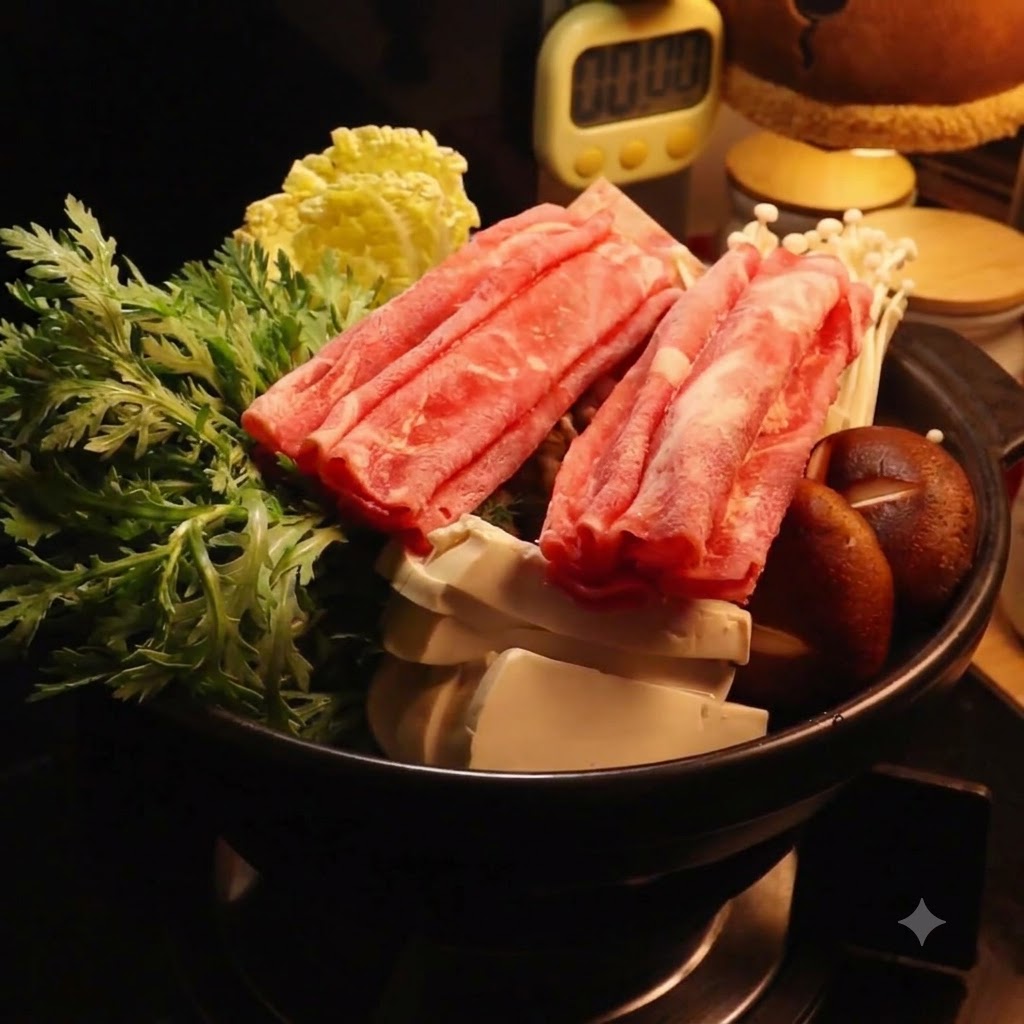 Cipollotti freschi affettati sparsi sugli ingredienti assemblati nella pentola.