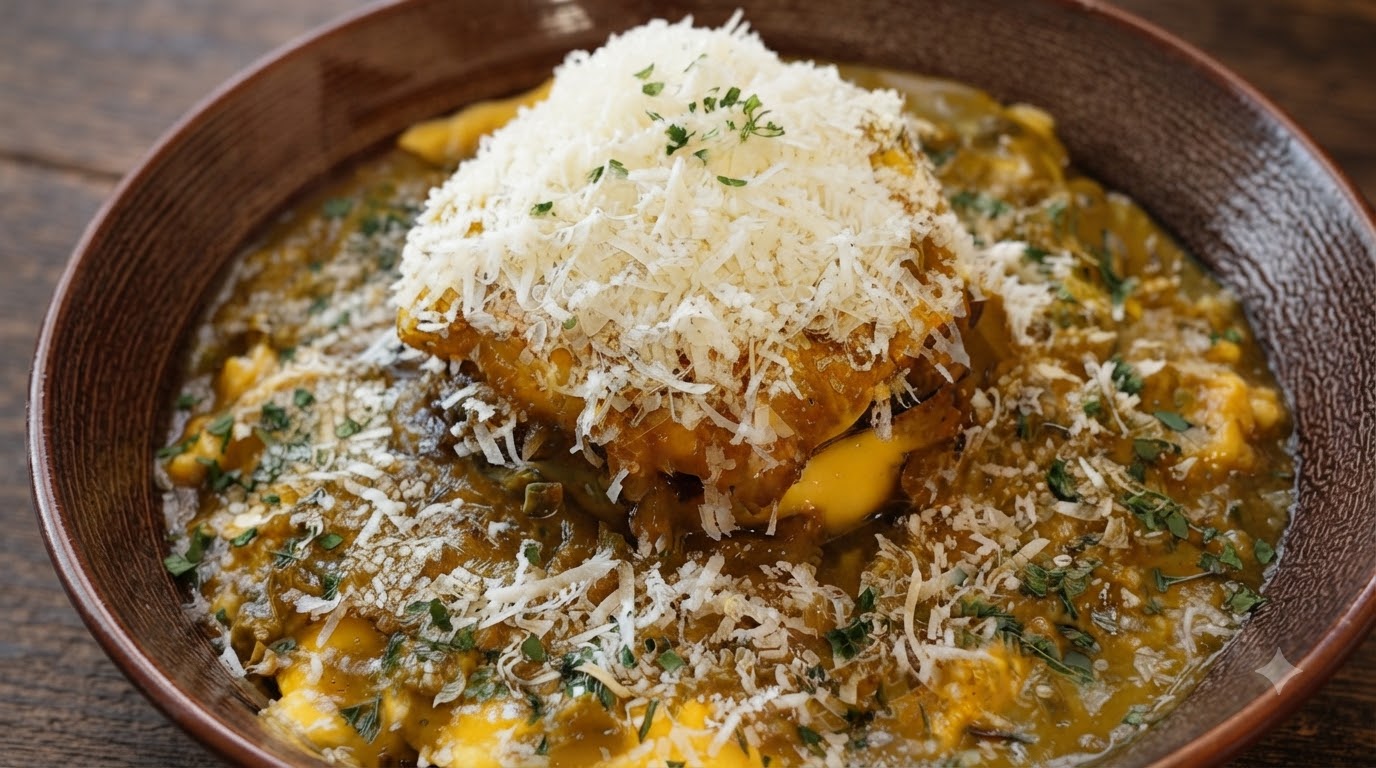 Bistecca di Amburgo al Curry e Formaggio con Riso