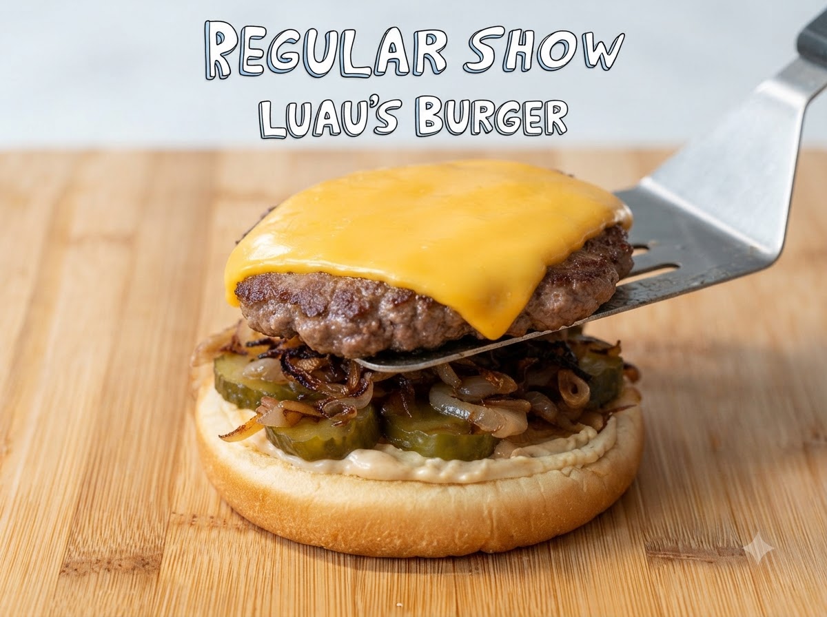 Anelli di ananas posizionati con cura sopra il formaggio fuso di un hamburger.
