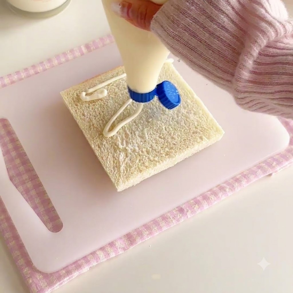 Condimento per insalata spremuto e spalmato su una fetta di pane.