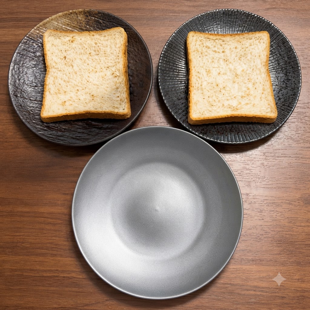 Tre fette di pane integrale tostato disposte su singoli piatti da portata.