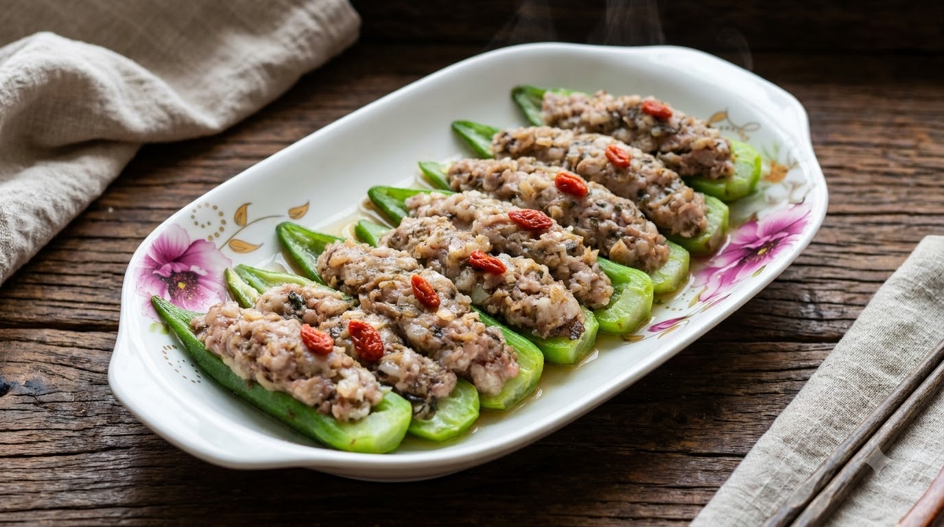 Okra Ripiena di Maiale Macinato al Vapore