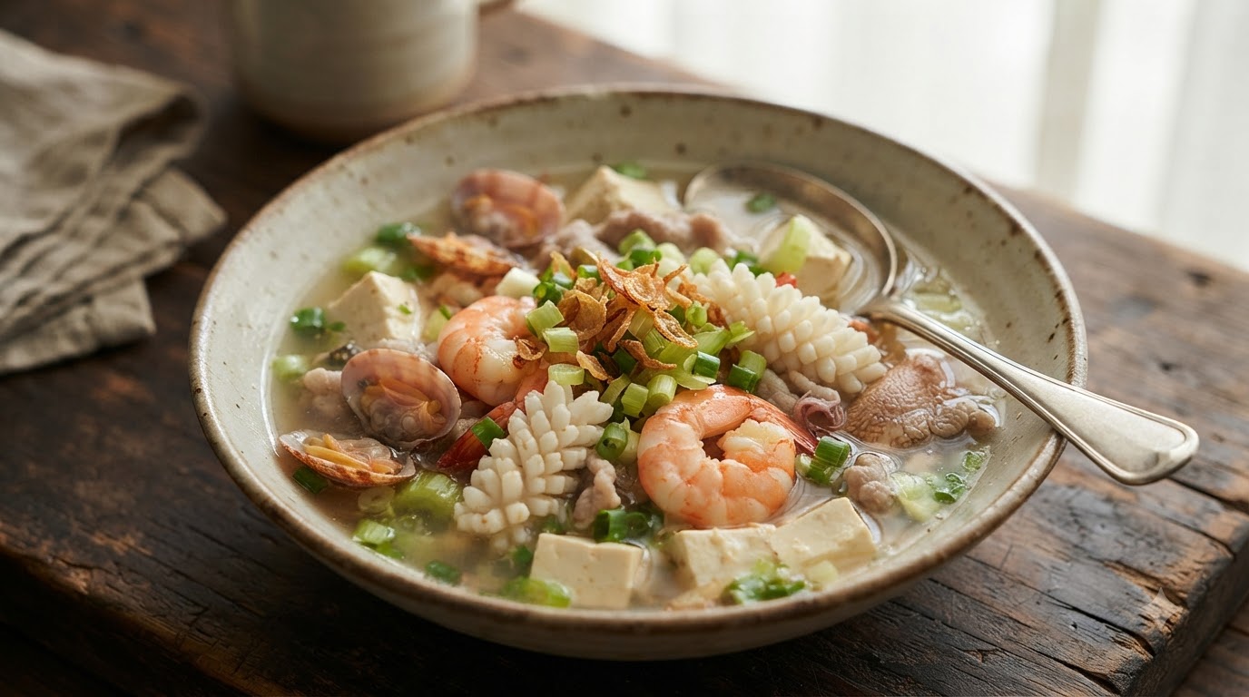 Zuppa di Frutti di Mare alla Minnan e Dumplings Croccanti