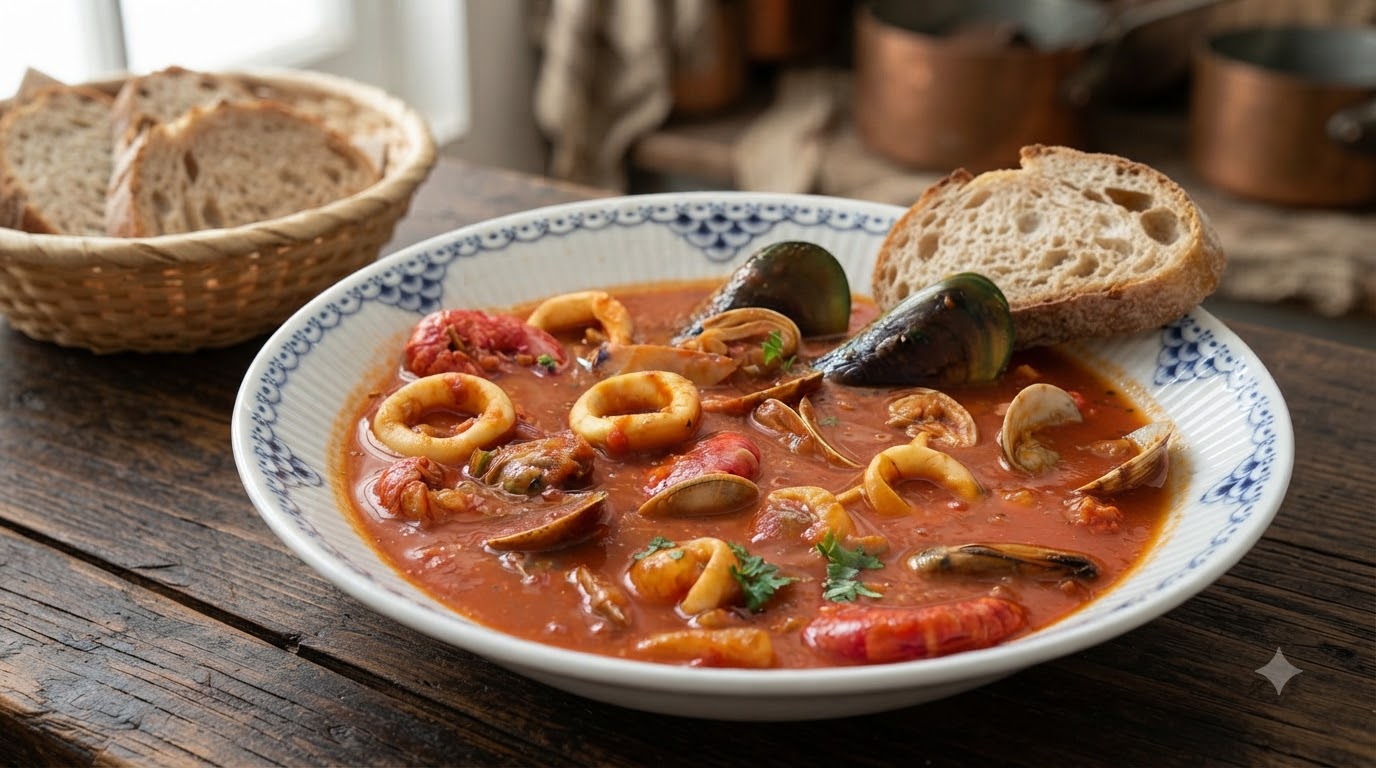 Zuppa Tradizionale Spagnola di Frutti di Mare