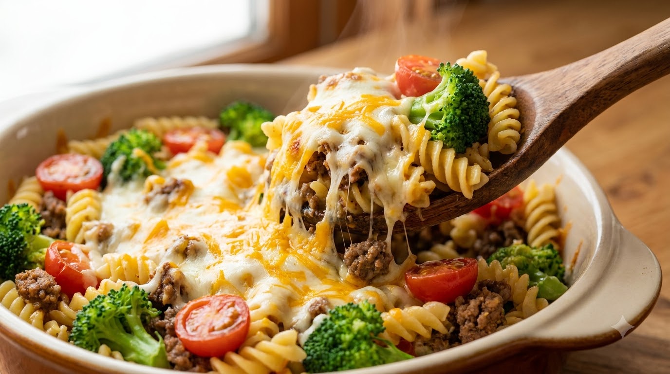 Fusilli al Forno Filanti con Manzo e Broccoli