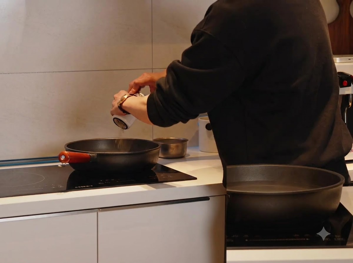 Spaghetti secchi aggiunti in una pentola di acqua bollente salata.