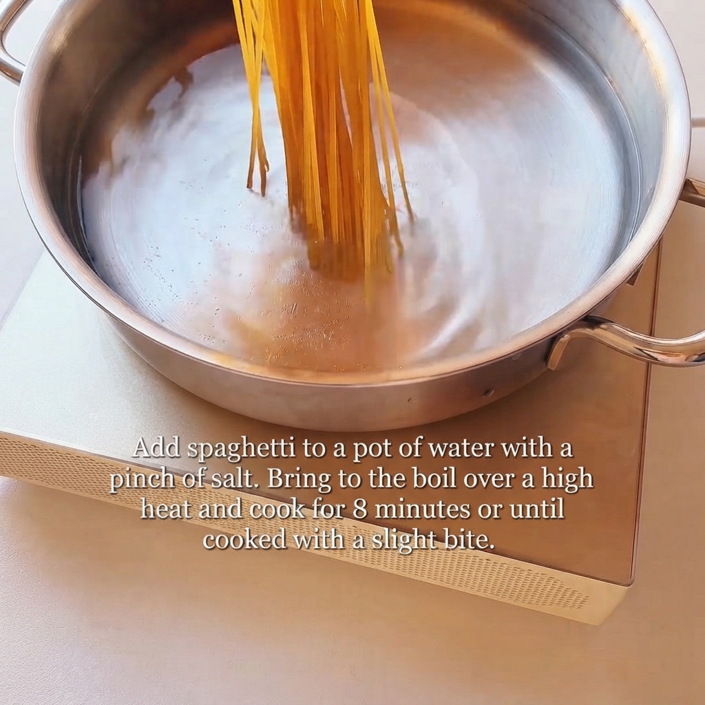 Spaghetti immersi in una pentola di acqua bollente.