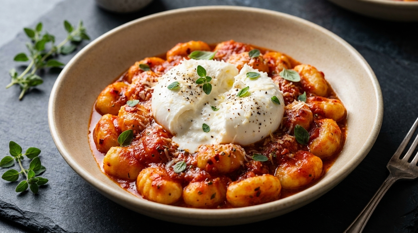 Gnocchi di Patate Fatti in Casa con Sugo Piccante di Pomodorini e Burrata