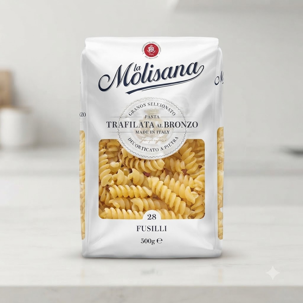 Pasta fusilli secca che cuoce in una pentola piena di acqua bollente.
