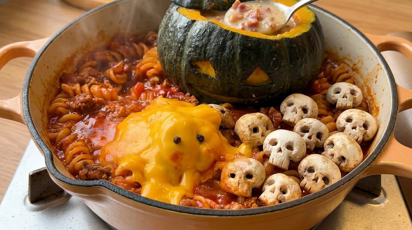 Pasta Spettrale di Halloween con Manzo e Zucca Cremosa