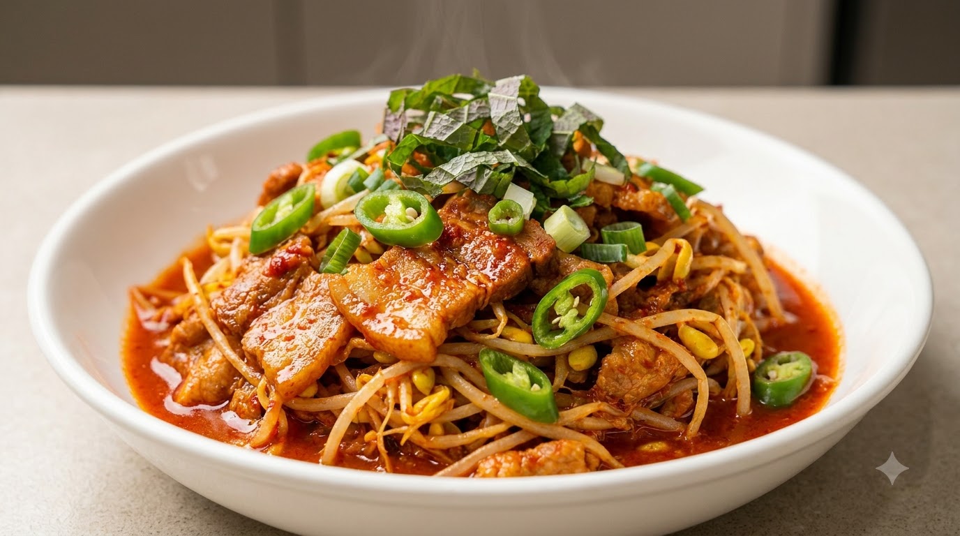 Maiale e Germogli di Soia Piccanti alla Coreana (Kongnamul Bulgogi)