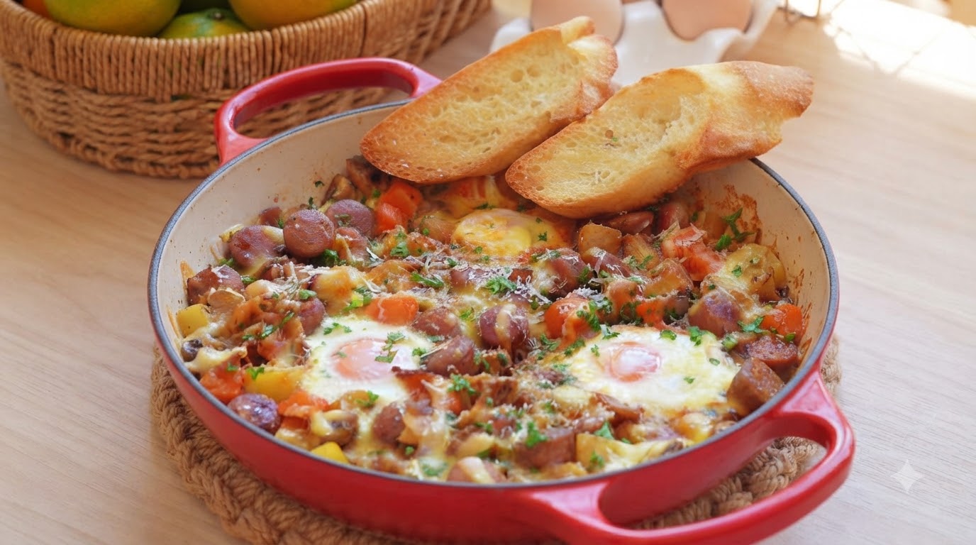 Uova al Forno con Salsiccia Tedesca e Formaggio