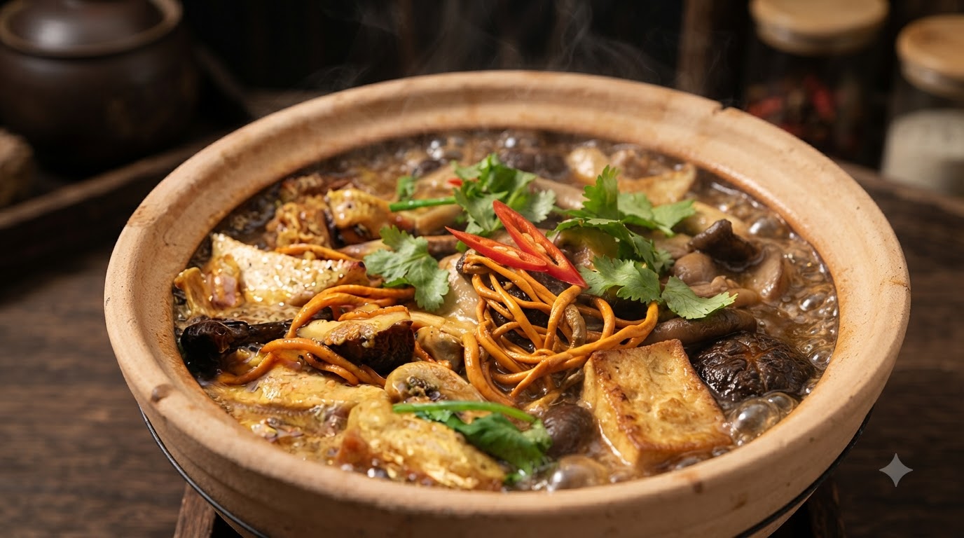 Tian di Funghi Misti e Tofu (Stile Buddha che Salta il Muro)