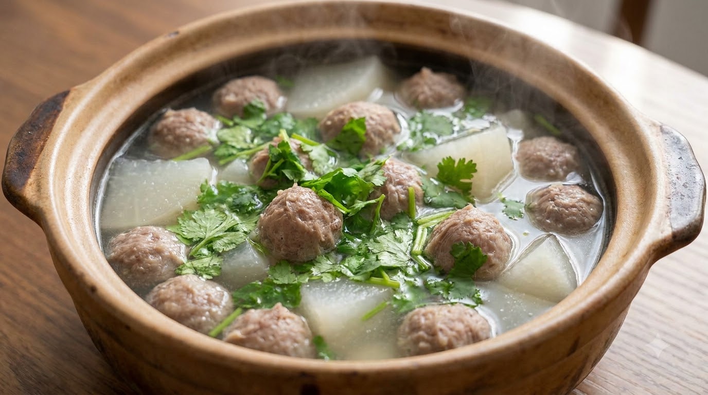 Zuppa Comfort di Polpette di Manzo e Ravanello