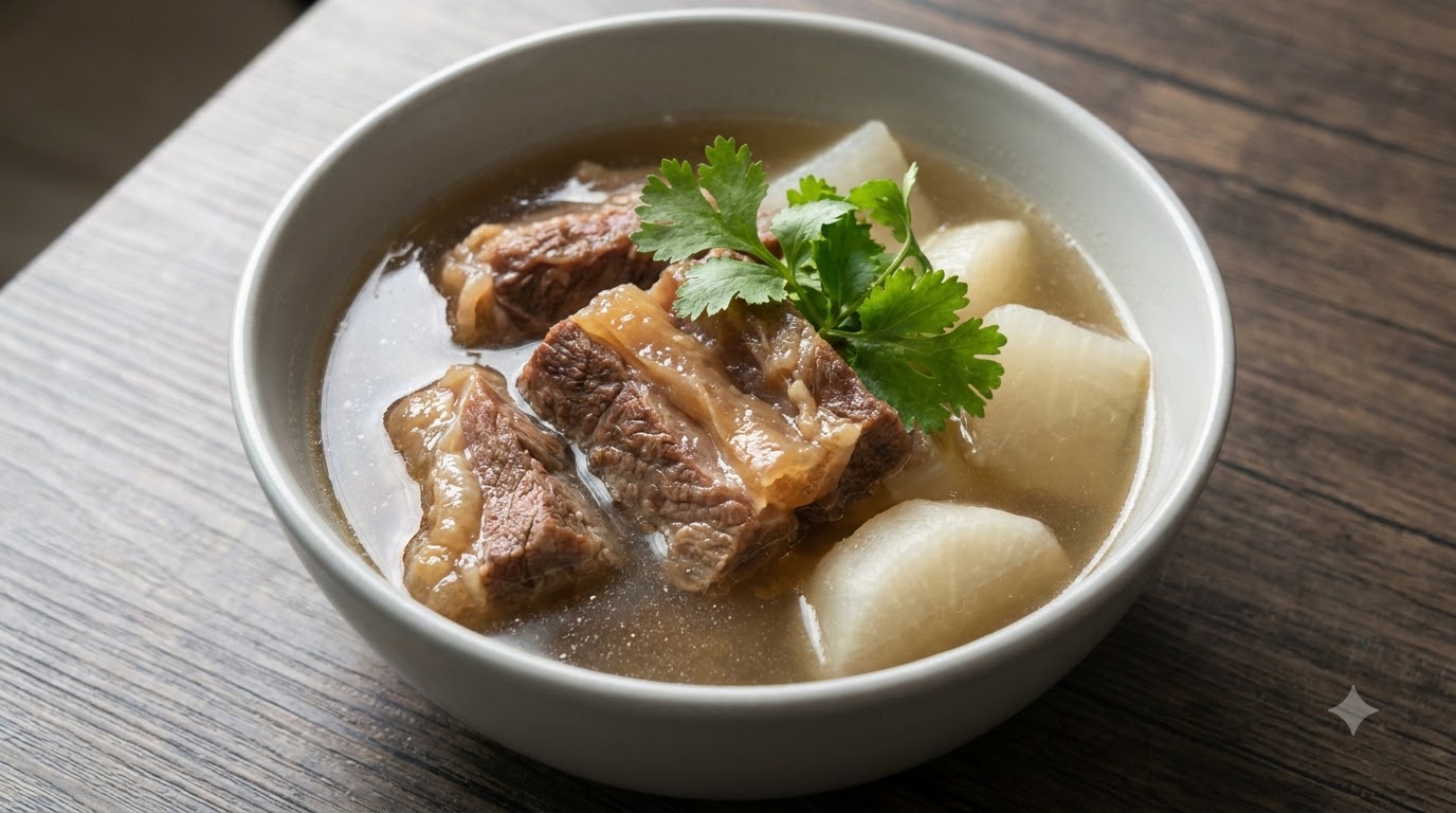 Zuppa Cantonese Chiara di Braciere di Manzo con Ravanello