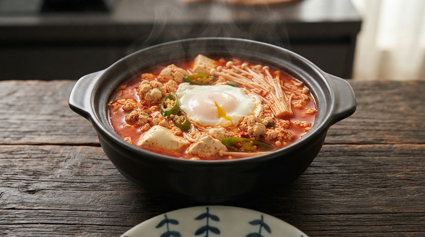 Zuppa Piccante Coreana di Uova di Merluzzo e Tofu Morbido (Myeongran Sundubu Jjigae)